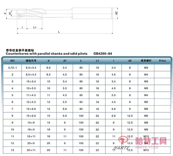 带导柱直柄平底锪钻