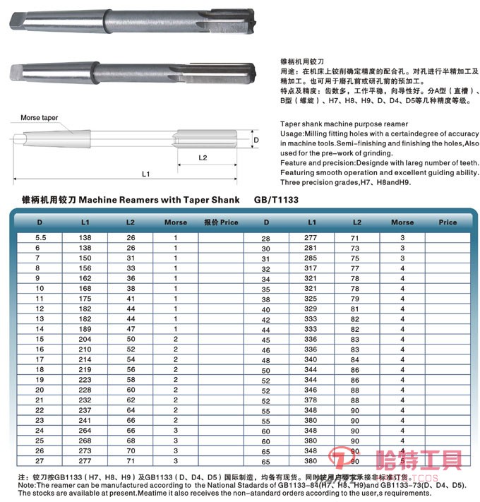 锥柄机用铰刀